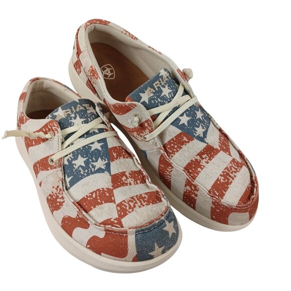 Ariat Hilo Canvas Distressed Lightweight Casual Red Blue Women Size 9.5 B Shoes - Picture 1 of 10